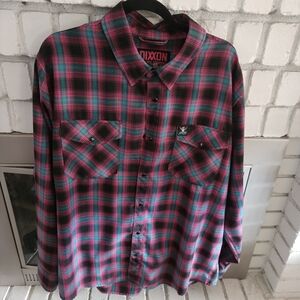 DIXXON Red and Green Plaid Casual Button Down Shirt